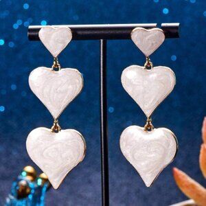Vintage Style White Marble Heart Shaped Dangle Drop Statement Earrings #202